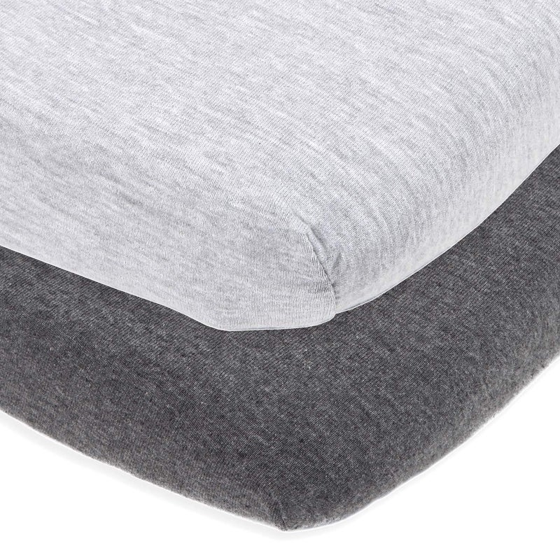 Cuddly Cubs Cradle Sheets Fitted 18 x 36 - Compatible with Arms Reach Co Sleeper Clear Vue, Cambria, Mini Ezee Bassinets - Fits Without Bunching Mattress - Snuggly Soft Jersey Cotton - Heather Grey - 2 Pack - Image 1